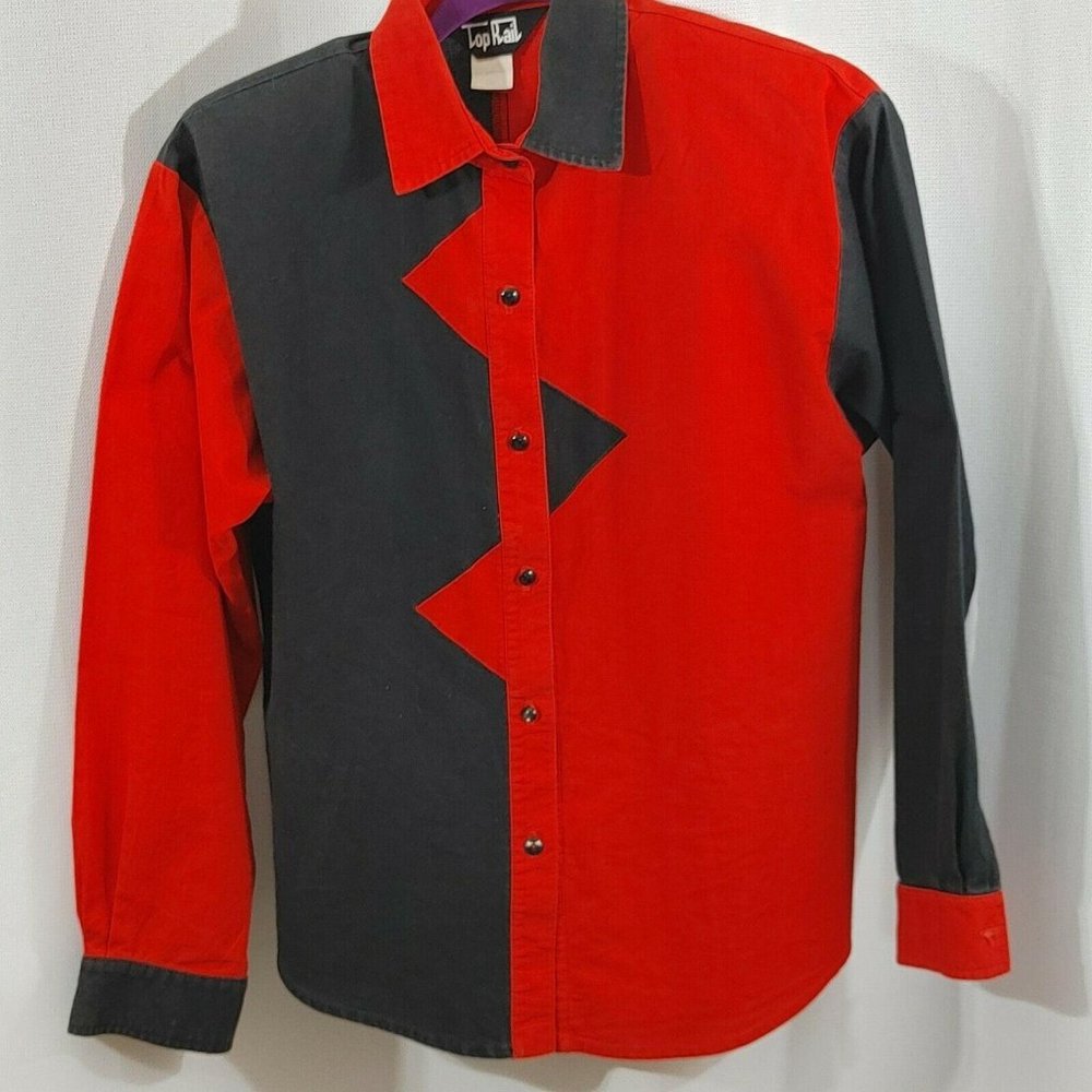 Top Rail Women’s Size L Red Black Pearl Button Wes